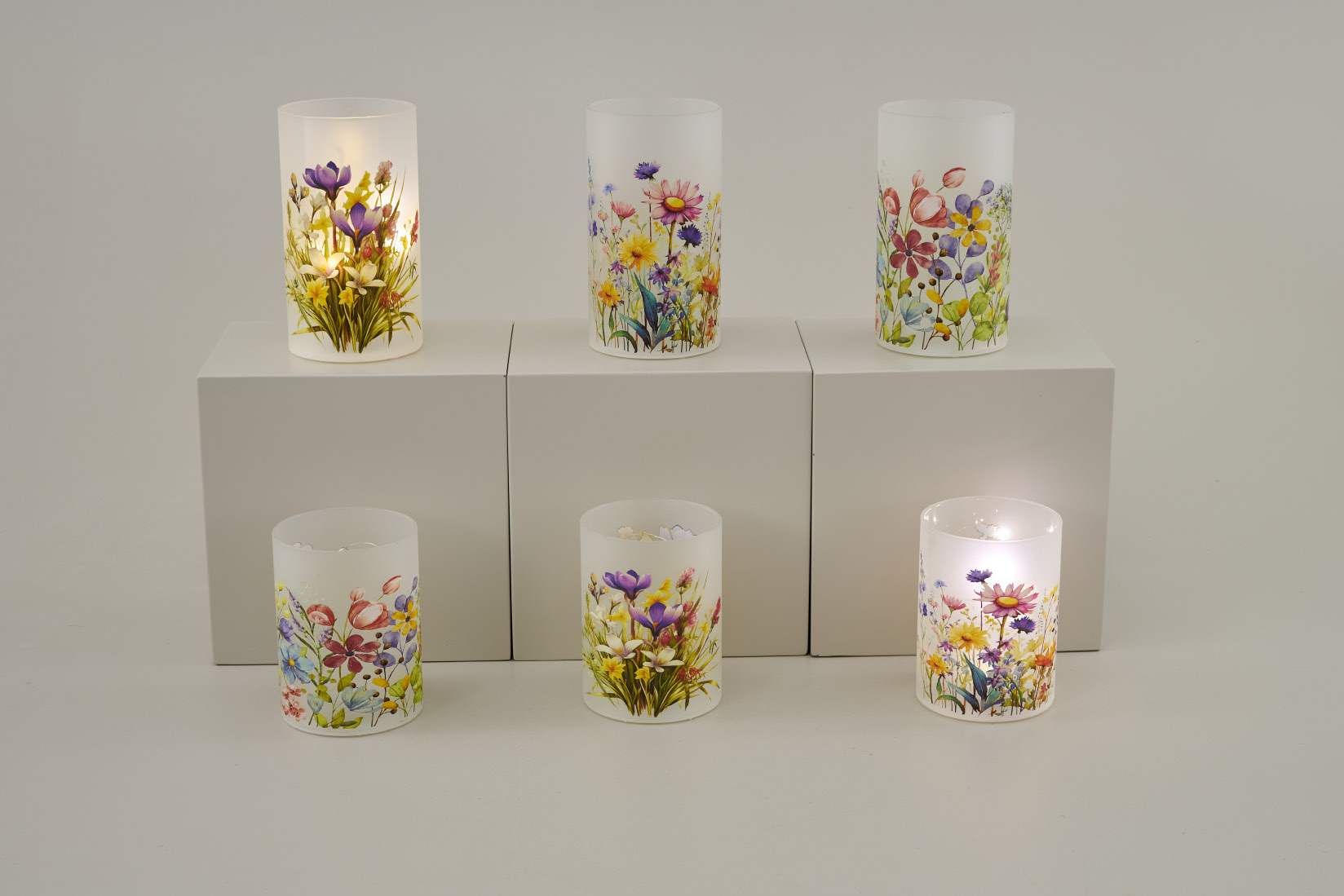 Lumetto vetro fiori 3 assortimenti 9x12cm 9x16cm, bomboniera lumetto vetro fiori