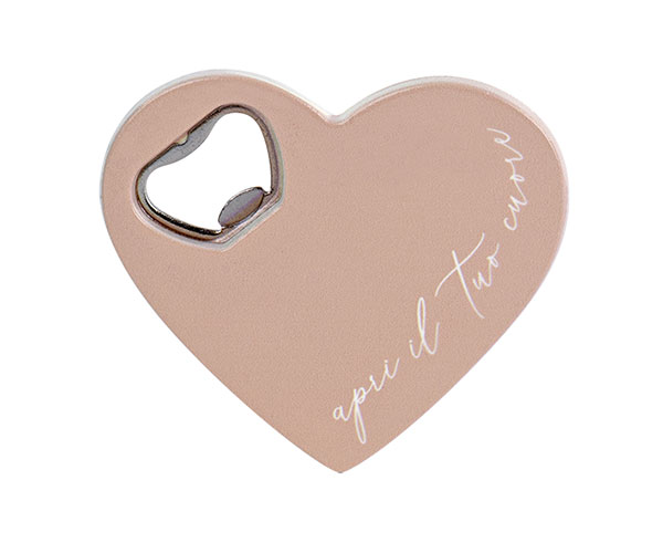 Cuore Apribottiglie Bianco in lega metallica, dimensioni 8x8.5 cm, elegante bomboniera per matrimoni e anniversari, codice 200076.
