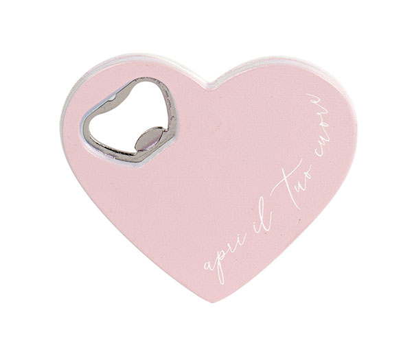 Cuore Apribottiglie Bianco in lega metallica, dimensioni 8x8.5 cm, elegante bomboniera per matrimoni e anniversari, codice 200076.