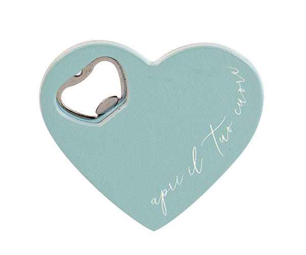 Cuore Apribottiglie Bianco in lega metallica, dimensioni 8x8.5 cm, elegante bomboniera per matrimoni e anniversari, codice 200076.