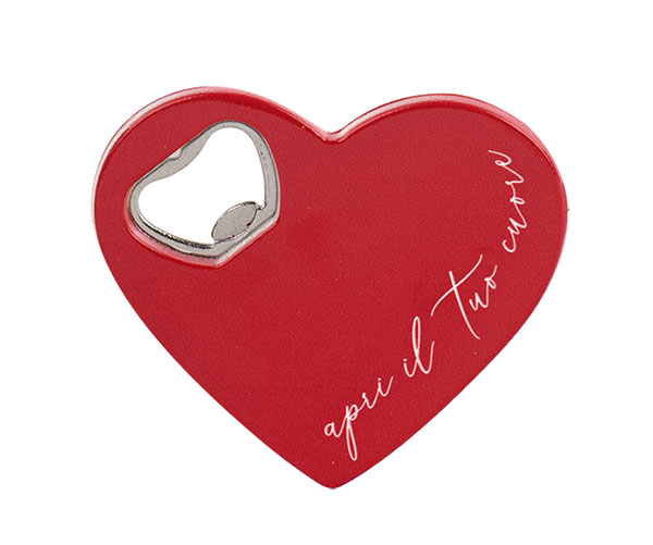 Cuore Apribottiglie Bianco in lega metallica, dimensioni 8x8.5 cm, elegante bomboniera per matrimoni e anniversari, codice 200076.