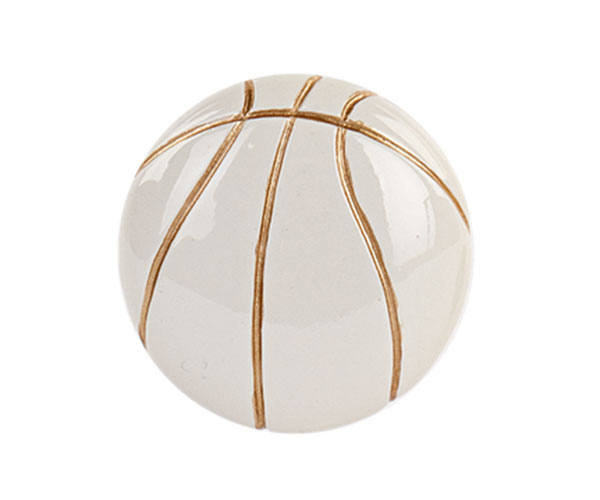 Bomboniera Pallone Basket Bianco-Oro Calamita D.45 mm, in resina con finitura bianco-oro, per eventi come comunioni e battesimi, codice 200169.