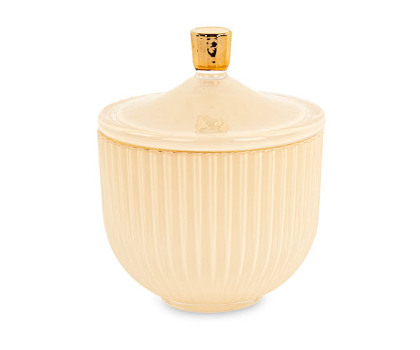 Potiche Plissé Bianca in ceramica, D.90xH.115 mm, con scatola regalo. Bomboniera per comunione, battesimo, matrimonio (cod. 200267).
