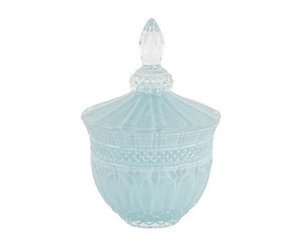 Potiche decorativa azzurra, D.115xH.170 mm, con scatola regalo inclusa. Bomboniera per battesimo, comunione (cod. 200381).