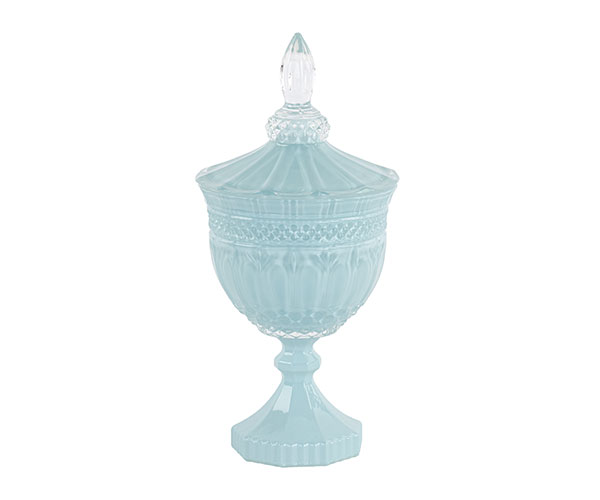 Potiche coppa decorativa azzurra, D.115xH.240 mm, con scatola regalo inclusa. Bomboniera per battesimo, comunione (cod. 200387).