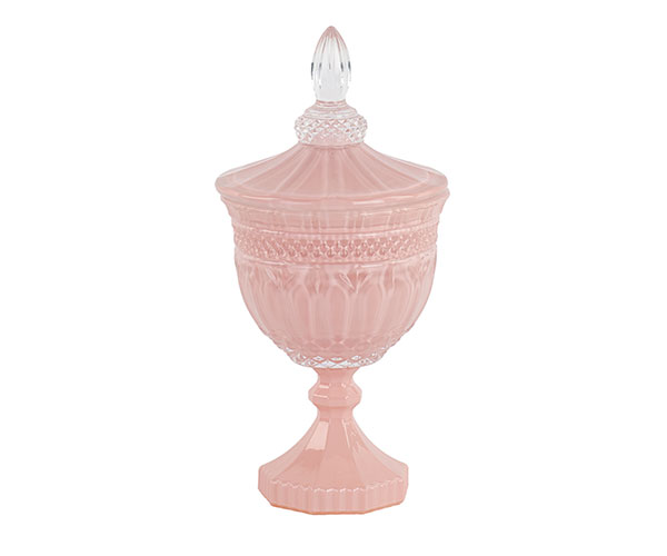 Potiche coppa decorativa rosa, D.115xH.240 mm, con scatola regalo inclusa. Bomboniera per matrimonio, battesimo, comunione (cod. 200389).