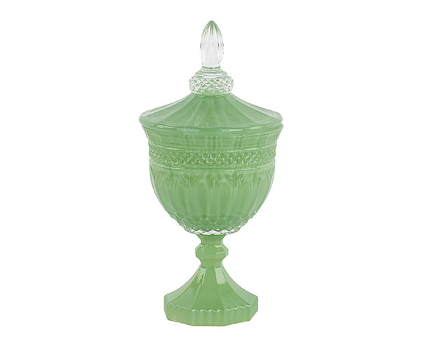 Potiche coppa decorativa verde, D.115xH.240 mm, con scatola regalo inclusa. Bomboniera per matrimonio, battesimo, comunione (cod. 200390).