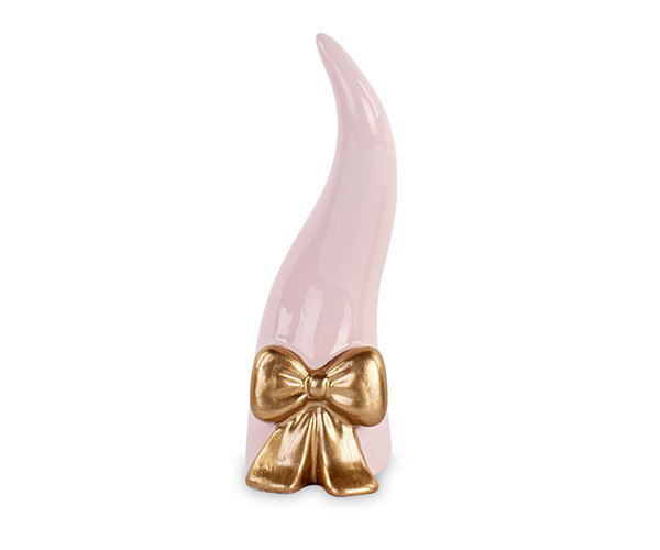 Bomboniera a forma di cornetto rosa con fiocco oro, H.120 mm, con scatola regalo. Ideale per battesimo, comunione (cod. 200573).