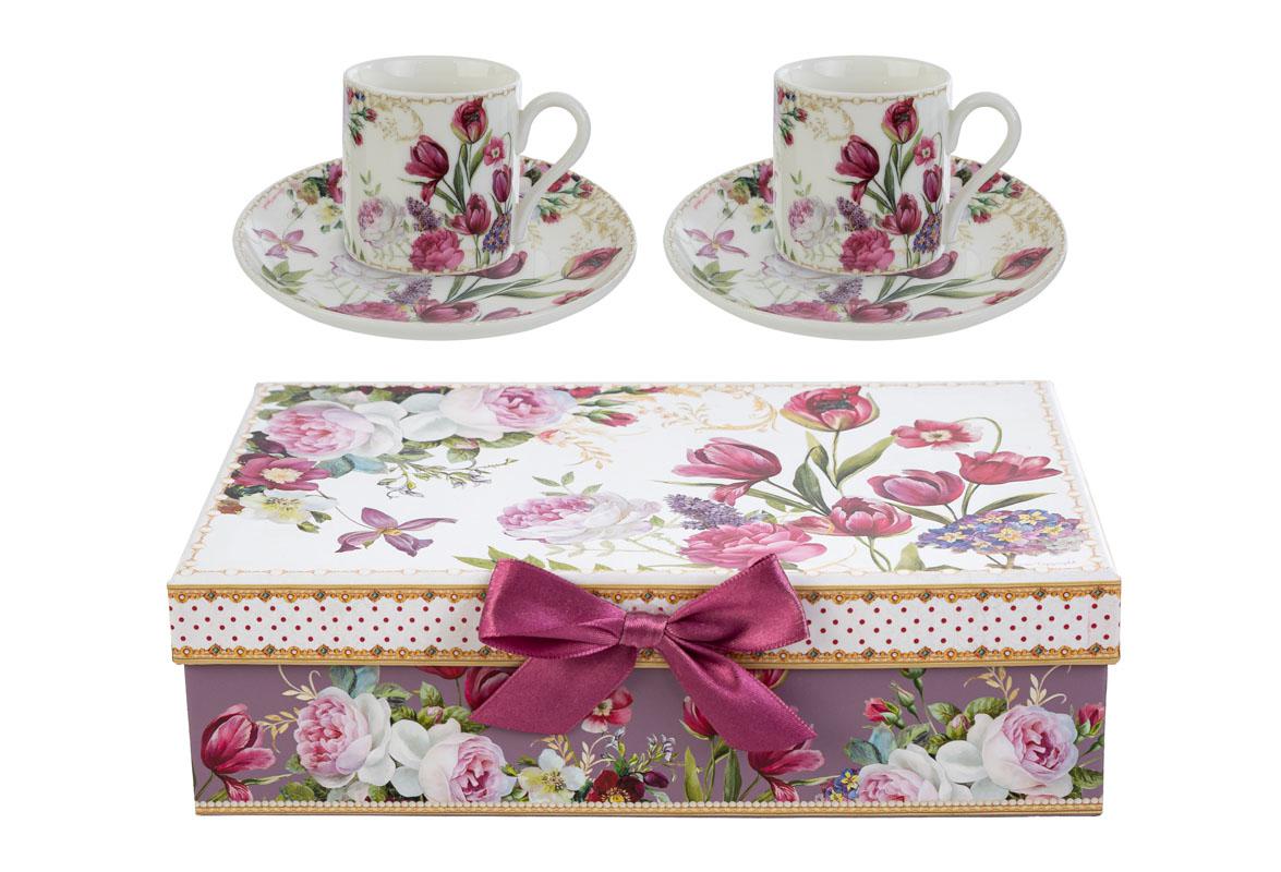 SET 2 TAZZINE BOUQUET DI CHARME PORCELLANA C/ASTUCCIO 22x13x6CM Cod. 58006 da Bomboniere & Company S.r.l. Siracusa.