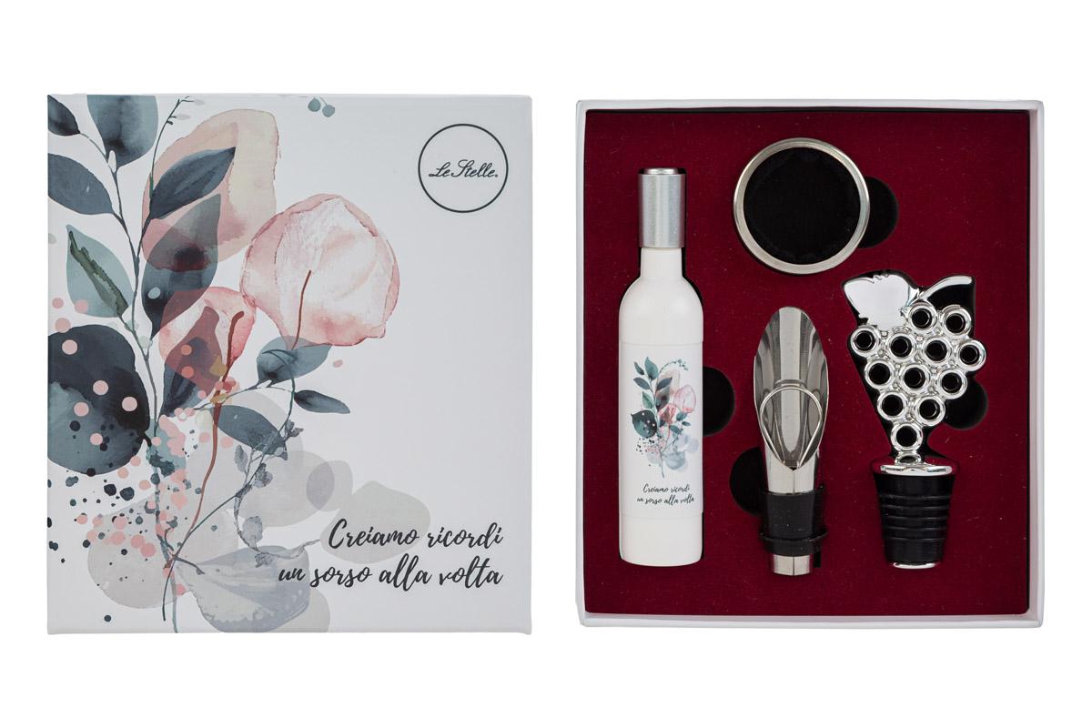 SET 4 PZ ACCESSORI VINO SORSI D’AMORE C/ASTUCCIO Cod. 58021 da Bomboniere & Company S.r.l. Siracusa.