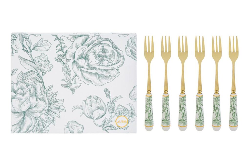 SET 6 PZ FORCHETTINE DEC.VERDE 15CM C/ASTUCCIO Cod. 58252 da Bomboniere & Company S.r.l. Siracusa.