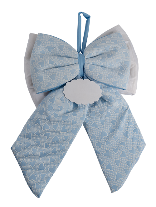 Fiocco nascita celeste con cuori 33x50 cm per annuncio nascita bimbo e battesimo AN014