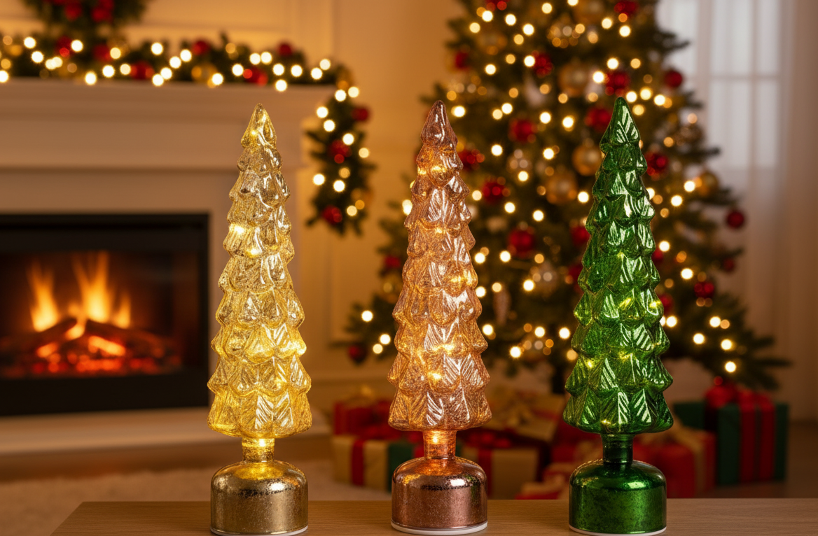 Albero Natale rotante vetro oro LED regalo Natale carino per lei coppie 2025