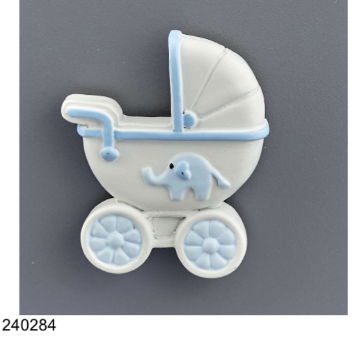 Bomboniera magnete carrozzina con elefantino celeste h.4cm - idea tenera e originale per nascita, battesimo e eventi baby boy