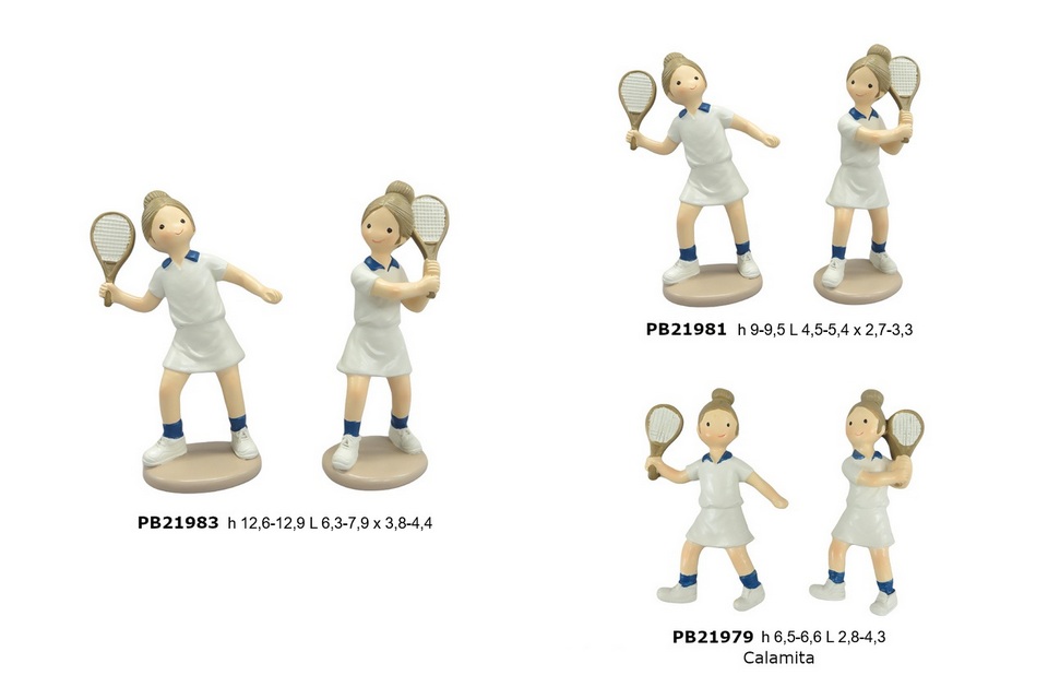 Ragazza tennista spir. 6.6 cm 2 ass. resina calamita 21979, elegante bomboniera in resina per eventi come compleanni, battesimi e comunioni, da Bomboniere & Company S.r.l Siracusa
