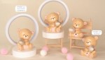 Bomboniera Battesimo Bimba Orsetto Rosa LED: Luce Notturna e Lampada Coppia di orsetti rosa con luce LED e cuore argento, bomboniera per nascita bambina.