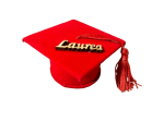 Tocco Laurea Rosso con Scritta Ricamata 7cm - Bomboniera Simbolica Tocco laurea rosso in tessuto con nappa e scritta ricamata 7cm.