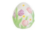 Uovo Pasquale in Porcellana LED con Tulipani - Bomboniera Elegante 13cm Uovo in porcellana traforata con decoro tulipani e luce LED interna.