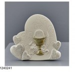 Bomboniera Comunione Cuore Heartgold con Calice e Ostia JHS - 7,6cm Bomboniera a forma di cuore in ceramica con simboli della Comunione, Calice e Ostia JHS.