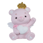 Bomboniera orsetto rosa con corona Orsetto rosa con corona colore oro e con cuoricino bianco e ali bianche 5,5cm