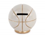 200176 Salvadanaio Pallone Basket Bianco-Oro in ceramica, D.80xH.85 mm, con scatola regalo. Bomboniera per comunione, battesimo, compleanno (cod. 200176).
