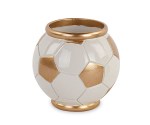 200183 Cachepot Pallone Calcio Bianco-Oro in ceramica, D.80xH.85 mm, con shopper inclusa. Bomboniera per comunione, battesimo, matrimonio (cod. 200183).