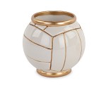 200187 Cachepot Pallone Volley Bianco-Oro in ceramica, D.80xH.85 mm, con shopper inclusa. Bomboniera per comunione, battesimo, matrimonio (cod. 200187).