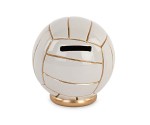 200188 Salvadanaio Pallone Volley Bianco-Oro in ceramica, D.80xH.85 mm, con scatola regalo. Bomboniera per comunione, battesimo, compleanno (cod. 200188).