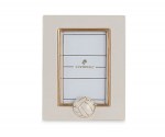 200189 Portafoto Volley Bianco-Oro in resina, 95x120 mm, con scatola regalo. Bomboniera per comunione, battesimo, compleanno (cod. 200189).