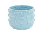 Cachepot Fiocchi Azzurro in ceramica, D.100xH.90 mm, con shopper inclusa. Bomboniera per battesimo, nascita, compleanno (cod. 200287).