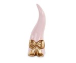 Bomboniera a forma di cornetto rosa con fiocco oro, H.120 mm, con scatola regalo. Ideale per battesimo, comunione (cod. 200573).