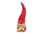 200576 Bomboniera a forma di cornetto rosso con fiocco oro, H.120 mm, con scatola regalo. Ideale per laurea, matrimonio (cod. 200576).