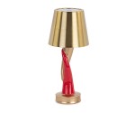 200577 Bomboniera lampada cornetto rosso/oro, H.245 mm, ricaricabile e con scatola regalo. Ideale per laurea, matrimonio (cod. 200577).