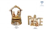 22194 - Gruppi Natività Spirale – Resina / Resina Carillon Natività spirale scritta Peace 7,8 cm e natività spirale capanna 14,3 cm carillon resina