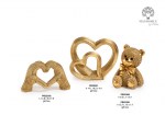 22389 - Orsetti con Fiocco – 9.2 cm / 12.7 cm – Resina Oro Brillante Orsetti fiocco cuori intrecciati mani cuore resina oro