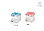 22501 - Scatole Quadrate con Fiocco – 6.7 cm – Vetro – Celeste / Rosa Scatole quadrate vetro con fiocco celeste e rosa
