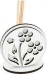 24149B-02 - PROFUMATORE IN LEGNO 8x8 cm CON BASE 7x3,5 cm DECORO BIANCO FIORI
