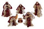 39283 - Set 8 Pz Natività Resina Vestita Bordeaux/Oro – H 25 cm Set 8 pz natività resina vestita bordeaux oro H 25 cm