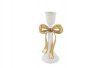 39527 - Portacandele Fiocco Bianco/Oro Resina – 9,5×7,5×H 20 cm Portacandele fiocco bianco oro resina 9,5×7,5×H 20 cm