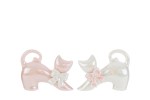 Bomboniera Battesimo Gattino in Porcellana 57020 Coppia di bomboniere a forma di gattino stilizzato in porcellana bianca lucida con piccoli fiocchi decorativi rosa e azzurri, ideale per Nascita e Battesimo.