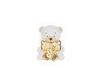 Orsetto in Porcellana Bianca con LED e Fiocco Oro - Bomboniera Battesimo Orsetto in porcellana bianca con luce LED interna e fiocco oro decorativo, ideale come bomboniera per battesimo