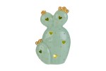 Cactus in porcellana azzurra con trafori a cuore e luce LED interna per bomboniere.