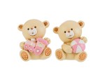 Bomboniera Nascita Orsetto in Resina Rosa con Trenino e Palla Statuina orsetto in resina rosa con trenino e palla per bomboniera nascita bambina.