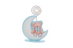 Sogni d'Oro: Segnaposto Battesimo Luna e Orsetto in Legno con Clip Porta-Foto Segnaposto in legno a forma di luna azzurra con orsetto e clip metallica a spirale per foto, ideale per battesimo bimbo.