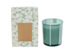 Candela vetro verde 58059 dimensioni 7x7xh.8 cm c/shopper 156638 per bomboniere Novità 2026 da Bomboniere & Company S.r.l Siracusa.