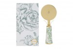 Tagliapizza Design Floreale Verde 15 cm con Astuccio – Bomboniera Utile Tagliapizza con manico decorato a fiori verdi e confezione regalo coordinata.