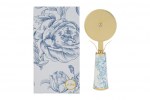 Tagliapizza Floreale Celeste 15 cm con Astuccio – Bomboniera Utile Tagliapizza con impugnatura decorata a fiori celesti e scatola regalo abbinata.