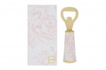 Bomboniera utile per Matrimonio e Comunione |Apribottiglie Elegante con Decoro Rosa e Astuccio 58258 Apribottiglie in metallo con manico decorato da rose e astuccio bianco con trama floreale, bomboniera per eventi e cerimonie. 58258