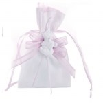 Sacchetto Nascita con Gessetto ACL157G Sacchetto portaconfetti in tessuto rosa delicato impreziosito da un gessetto decorativo a forma di unicorno per battesimo bimbra.