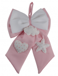 AN017 -Fiocco Nascita Rosa con 3 Decorazioni Assortite 33x50 cm Fiocco nascita rosa con 3 decorazioni assortite 33x50 cm per annuncio nascita bimba e battesimo AN017